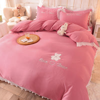 HKM-030419 Cotton Lace Bed Sheet Set - Skin-Friendly, Breathable, Four-Piece in Various Colors