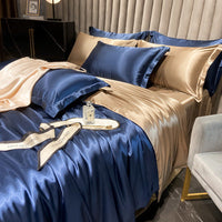 HKM-030419 Solid Color Silk Four-Piece Bedding Set for 1.8m Bed - Modern Design