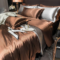 HKM-030419 Solid Color Silk Four-Piece Bedding Set for 1.8m Bed - Modern Design