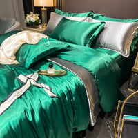 HKM-030419 Solid Color Silk Four-Piece Bedding Set for 1.8m Bed - Modern Design
