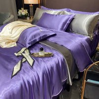 HKM-030419 Solid Color Silk Four-Piece Bedding Set for 1.8m Bed - Modern Design