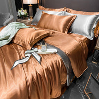 HKM-030419 Solid Color Silk Four-Piece Bedding Set for 1.8m Bed - Modern Design