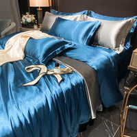 HKM-030419 Solid Color Silk Four-Piece Bedding Set for 1.8m Bed - Modern Design