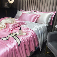 HKM-030419 Solid Color Silk Four-Piece Bedding Set for 1.8m Bed - Modern Design