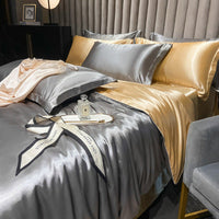 HKM-030419 Solid Color Silk Four-Piece Bedding Set for 1.8m Bed - Modern Design