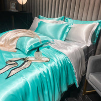 HKM-030419 Solid Color Silk Four-Piece Bedding Set for 1.8m Bed - Modern Design