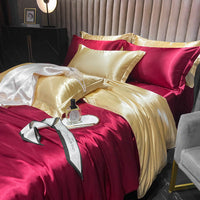 HKM-030419 Solid Color Silk Four-Piece Bedding Set for 1.8m Bed - Modern Design