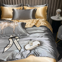 HKM-030419 Solid Color Silk Four-Piece Bedding Set for 1.8m Bed - Modern Design