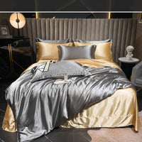 HKM-030419 Solid Color Silk Four-Piece Bedding Set for 1.8m Bed - Modern Design