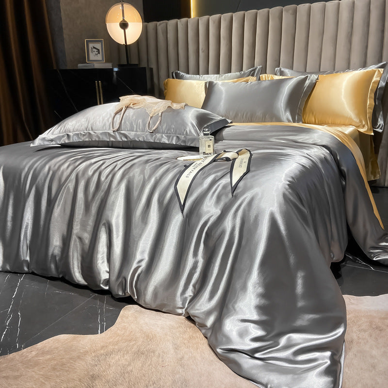 HKM-030419 Solid Color Silk Four-Piece Bedding Set for 1.8m Bed - Modern Design