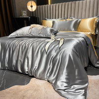 HKM-030419 Solid Color Silk Four-Piece Bedding Set for 1.8m Bed - Modern Design