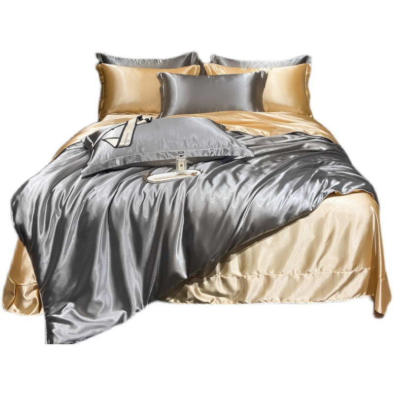 HKM-030419 Solid Color Silk Four-Piece Bedding Set for 1.8m Bed - Modern Design