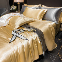 HKM-030419 Solid Color Silk Four-Piece Bedding Set for 1.8m Bed - Modern Design