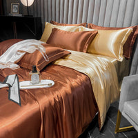 HKM-030419 Solid Color Silk Four-Piece Bedding Set for 1.8m Bed - Modern Design