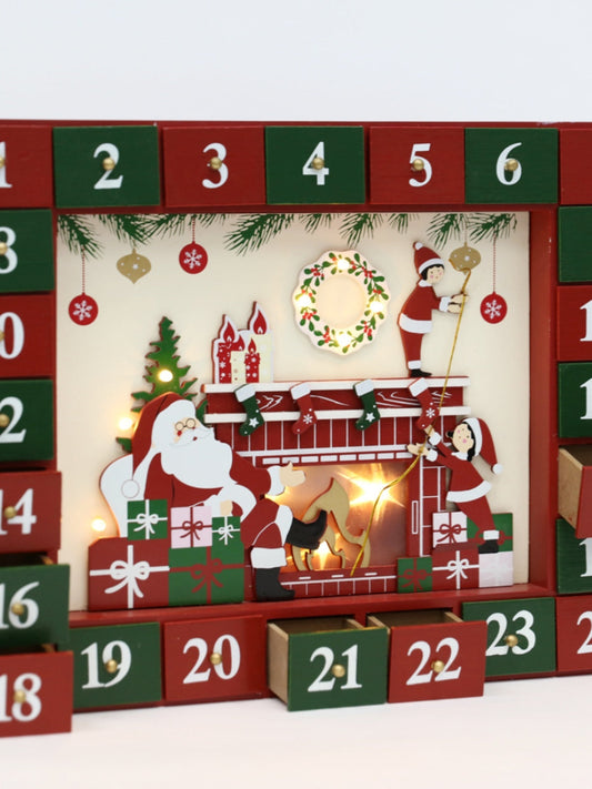 HKM-030547 Christmas Wooden Countdown Calendar Box with Drawers for Holiday Decor