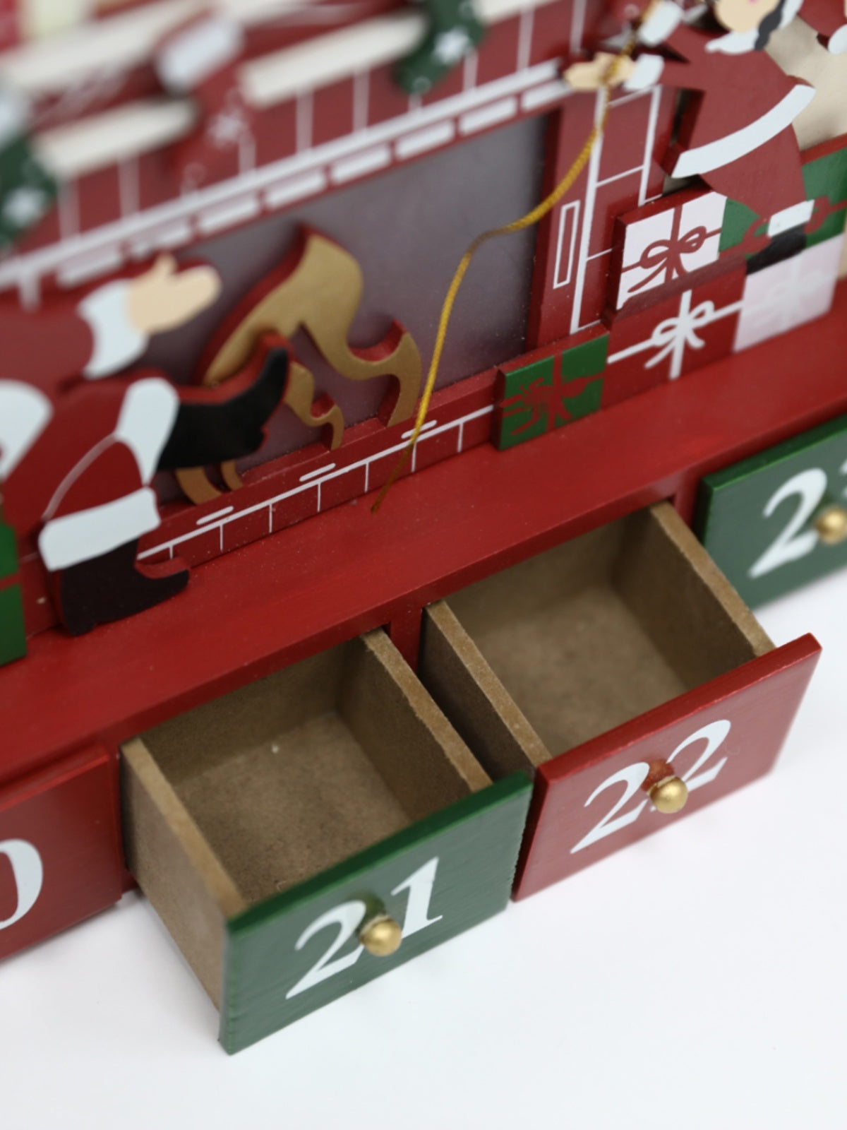 HKM-030547 Christmas Wooden Countdown Calendar Box with Drawers for Holiday Decor