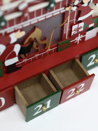 HKM-030547 Christmas Wooden Countdown Calendar Box with Drawers for Holiday Decor
