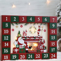 HKM-030547 Christmas Wooden Countdown Calendar Box with Drawers for Holiday Decor