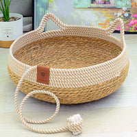 HKM-030547 Cool Rattan Cat Scratch Board with Multi-Color Cotton Cushions for Cats and Dogs