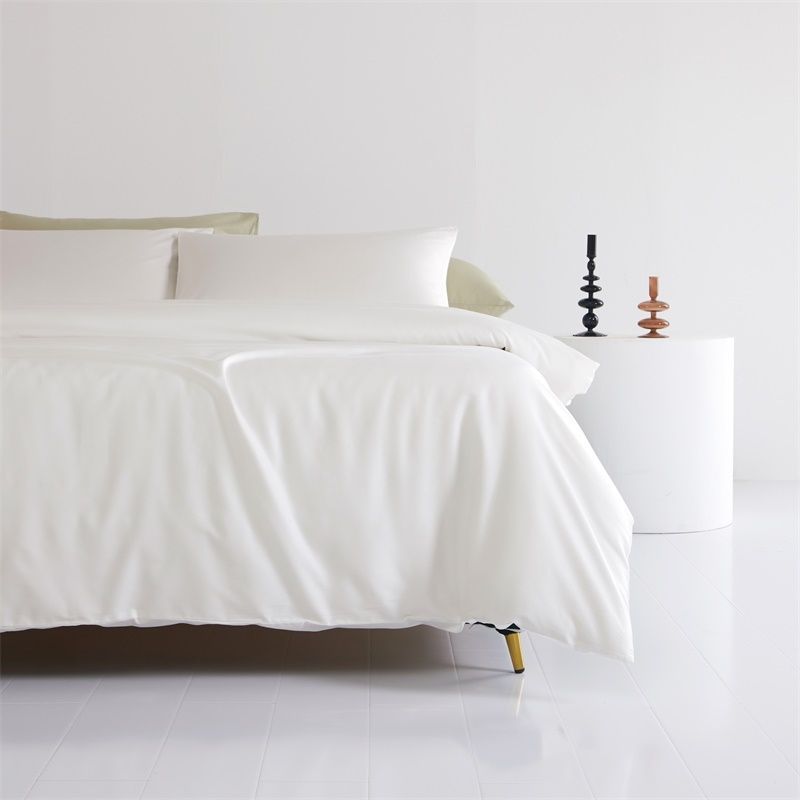 HKM-030739 Cotton Comforter Bed Set - Four-Piece White Collection with Sheet, Duvet Cover, and Pillowcases