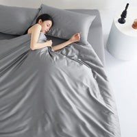 HKM-030739 Cotton Comforter Bed Set - Four-Piece White Collection with Sheet, Duvet Cover, and Pillowcases
