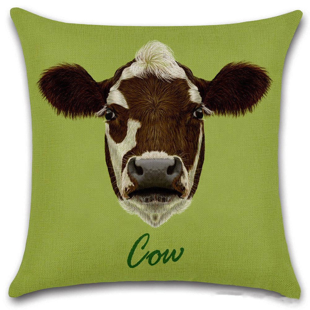 KTX-030803 Animal Head Linen Throw Pillow Cover – 45x45cm Northern European Style, Single-Sided Print