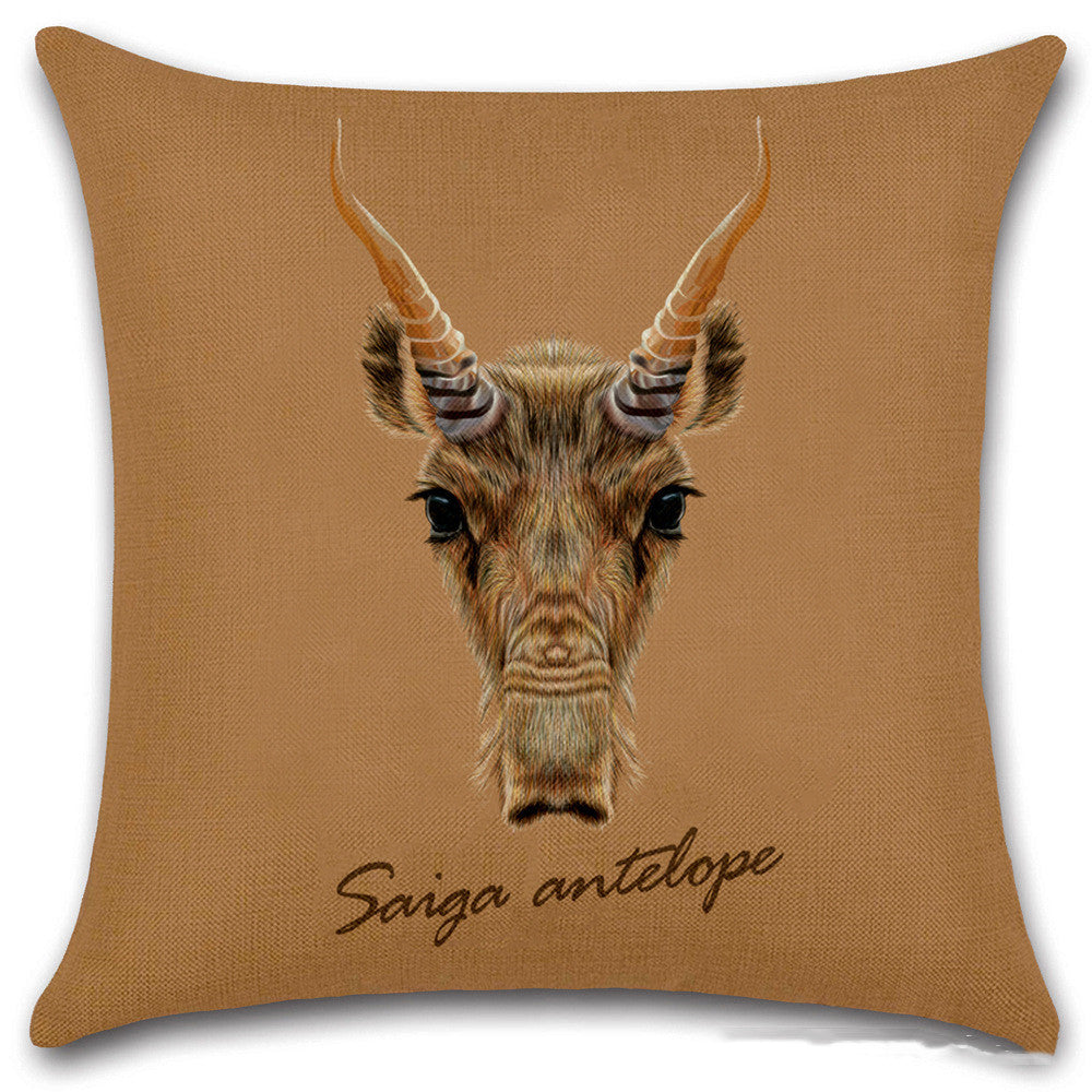 KTX-030803 Animal Head Linen Throw Pillow Cover – 45x45cm Northern European Style, Single-Sided Print