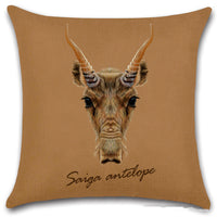 HKM-030803 Animal Head Linen Throw Pillow Cover – 45x45cm Northern European Style, Single-Sided Print