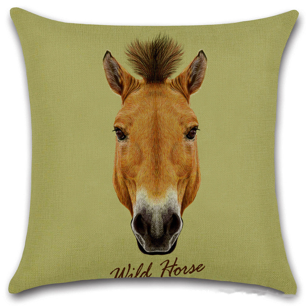 KTX-030803 Animal Head Linen Throw Pillow Cover – 45x45cm Northern European Style, Single-Sided Print