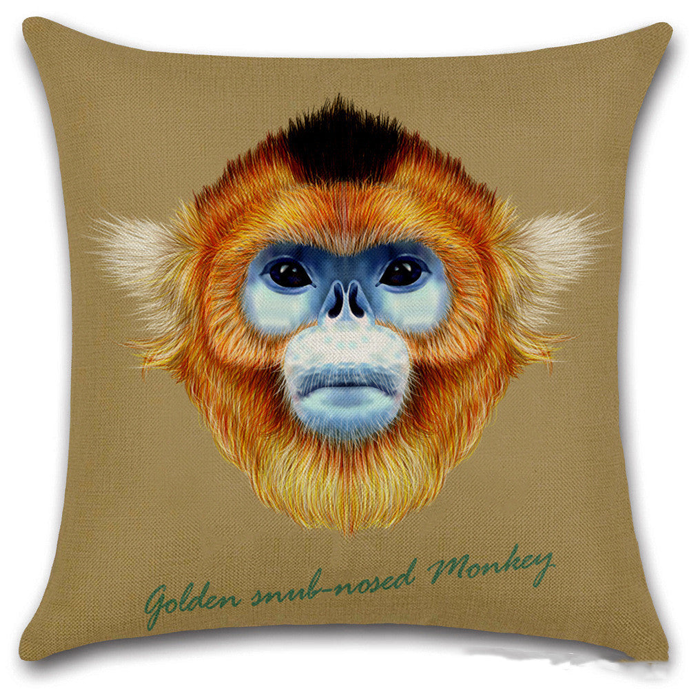 KTX-030803 Animal Head Linen Throw Pillow Cover – 45x45cm Northern European Style, Single-Sided Print