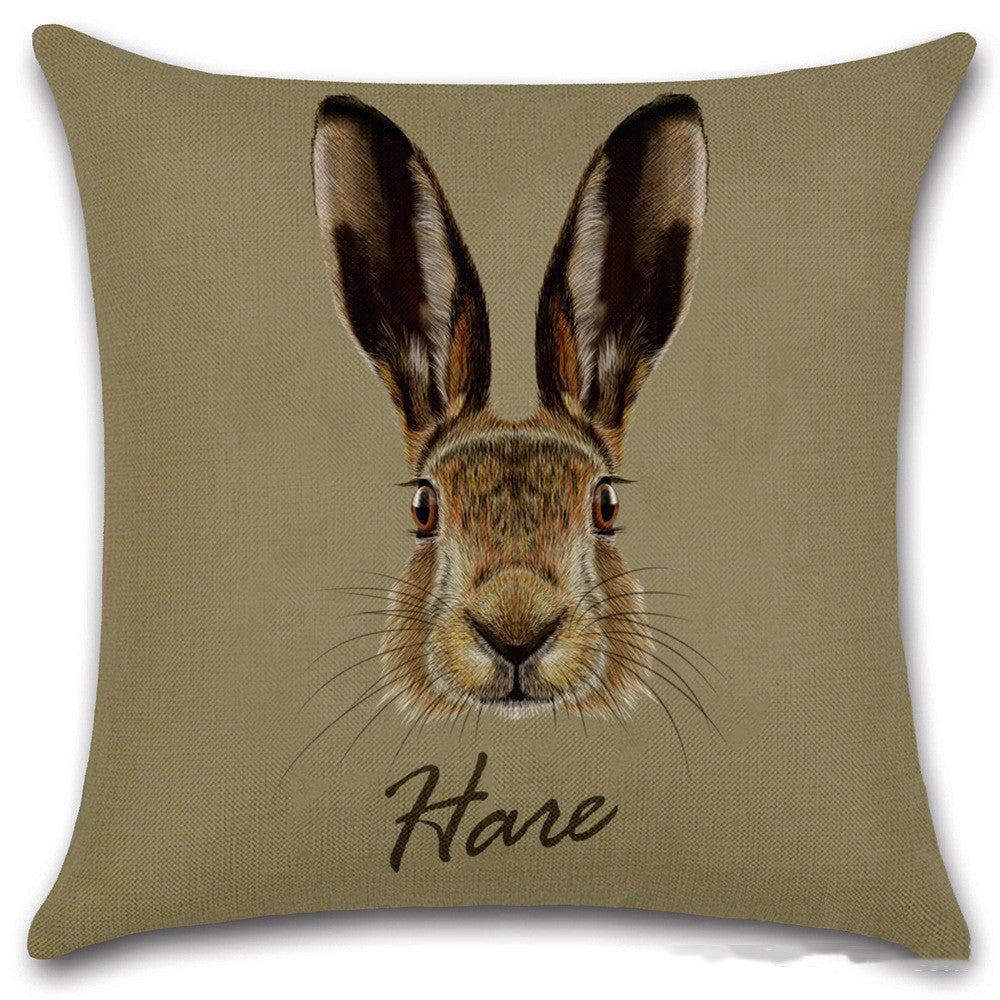 KTX-030803 Animal Head Linen Throw Pillow Cover – 45x45cm Northern European Style, Single-Sided Print