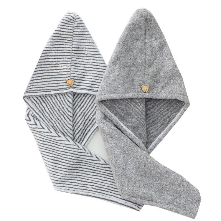 KTX-030995 Bamboo Charcoal Fiber Hair Towel - Coral Velvet Material in Gray and Striped Design
