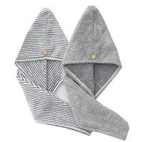 HKM-030995 Bamboo Charcoal Fiber Hair Towel - Coral Velvet Material in Gray and Striped Design