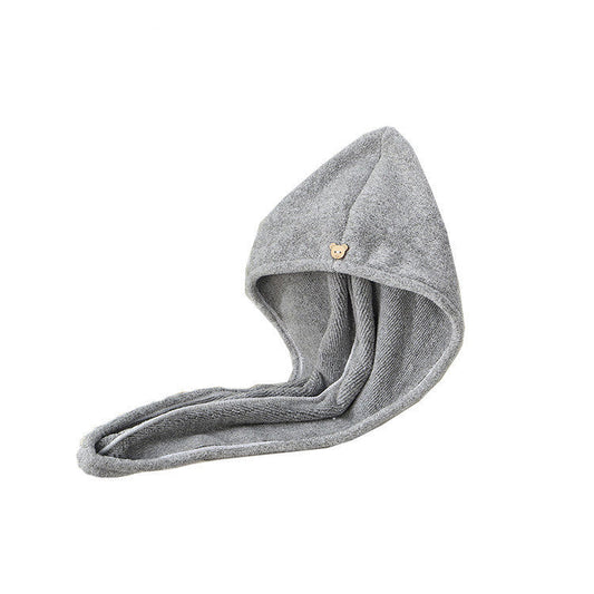 KTX-030995 Bamboo Charcoal Fiber Hair Towel - Coral Velvet Material in Gray and Striped Design