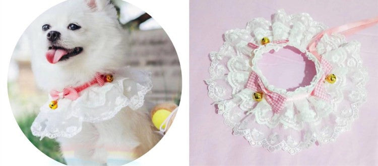 HKM-031123 Pet Variety Saliva Towel Cats Dogs Lace Bib Scarf Bell Collar Bow Knot