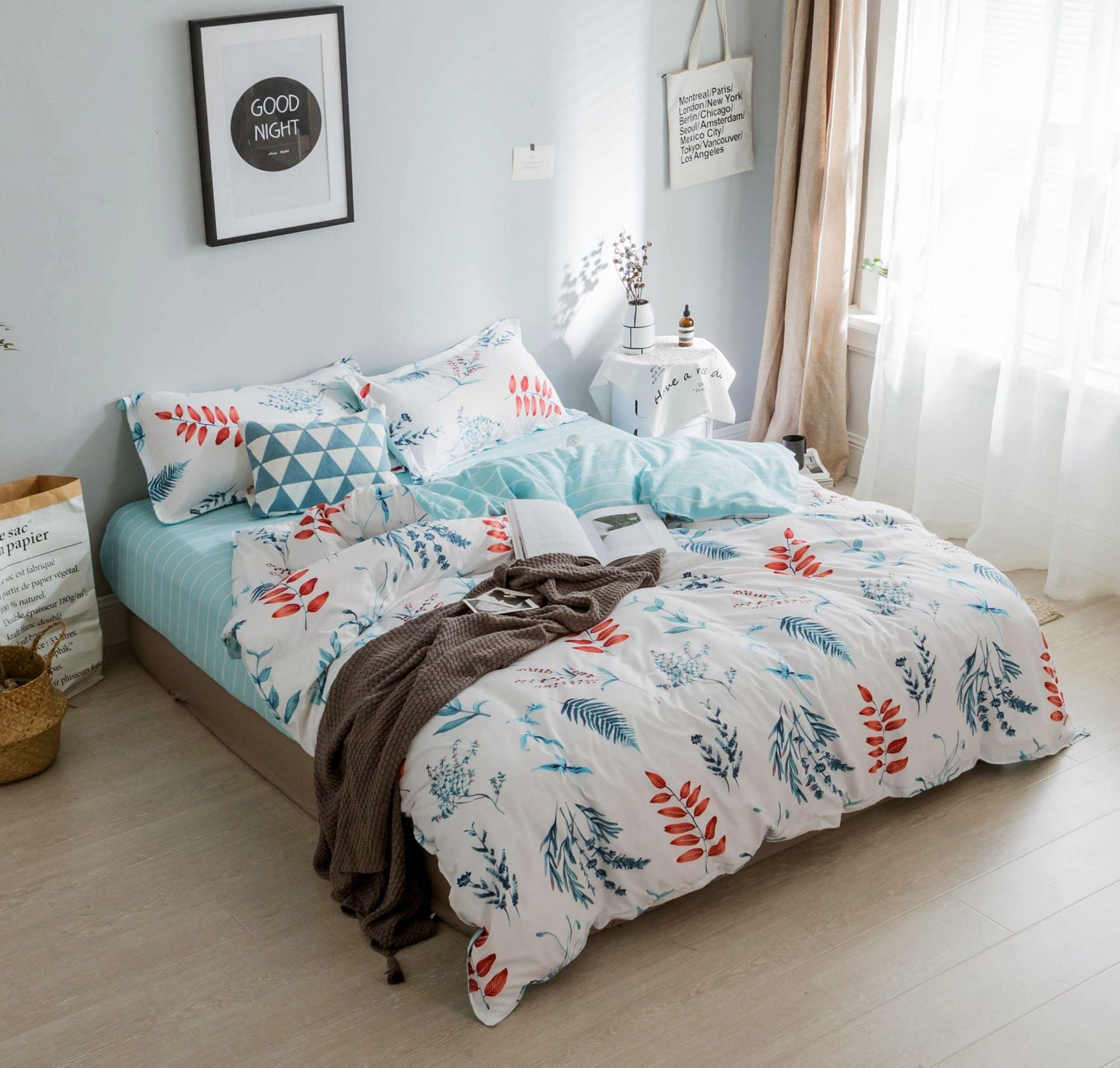 HKM-031187 Silk Cotton Bed Sheet and Quilt Set in Various Sizes with Duvet Cover and Pillowcases