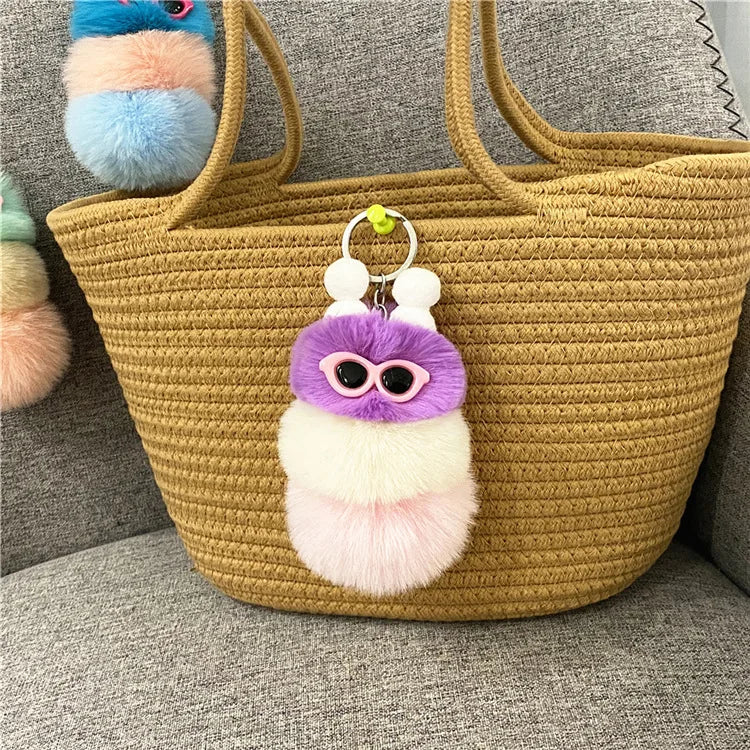 HKM-031251 Cute Plush 3D Cartoon Keychain in Candy Colors for Bags and Keys