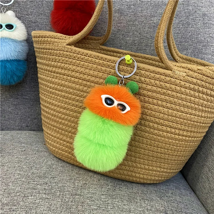HKM-031251 Cute Plush 3D Cartoon Keychain in Candy Colors for Bags and Keys