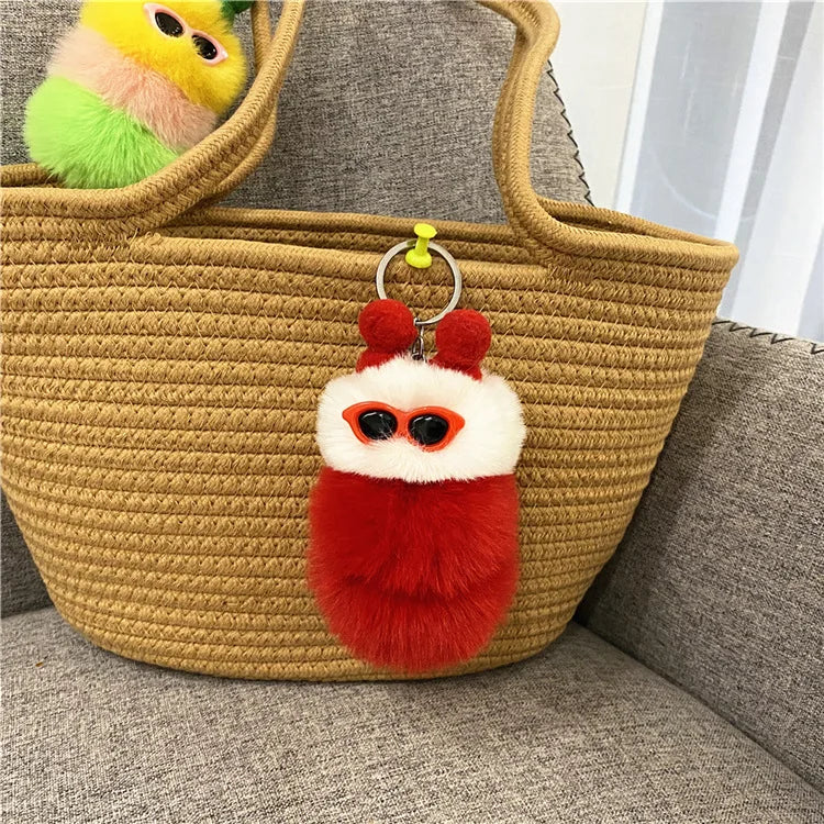 HKM-031251 Cute Plush 3D Cartoon Keychain in Candy Colors for Bags and Keys