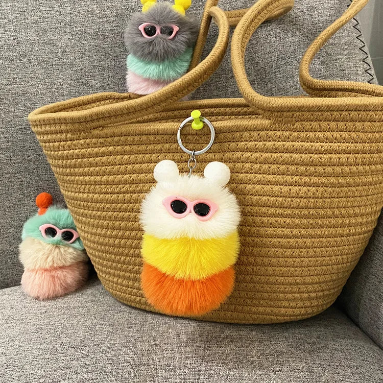 HKM-031251 Cute Plush 3D Cartoon Keychain in Candy Colors for Bags and Keys