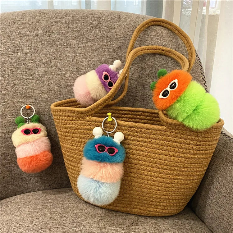 HKM-031251 Cute Plush 3D Cartoon Keychain in Candy Colors for Bags and Keys