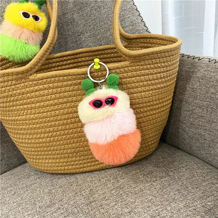 HKM-031251 Cute Plush 3D Cartoon Keychain in Candy Colors for Bags and Keys