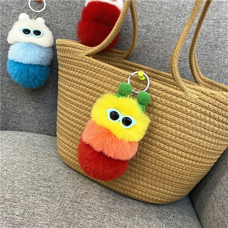 HKM-031251 Cute Plush 3D Cartoon Keychain in Candy Colors for Bags and Keys