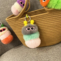 HKM-031251 Cute Plush 3D Cartoon Keychain in Candy Colors for Bags and Keys