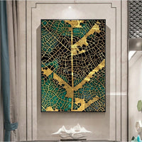 HKM-031251 Golden Leaf Pattern Decorative Canvas Art for Modern Living Spaces - Rectangle Design