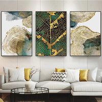 HKM-031251 Golden Leaf Pattern Decorative Canvas Art for Modern Living Spaces - Rectangle Design