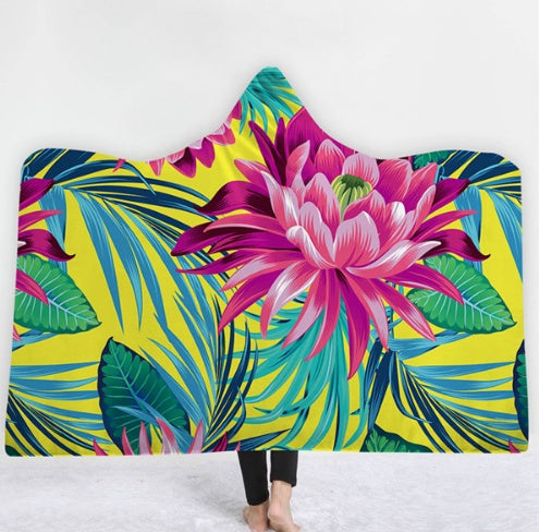 HKM-031571 Hooded Thermal Fleece Blanket for Adults and Kids - Cozy Wearable Blanket with Soft Fluffy Interior for Home and Travel