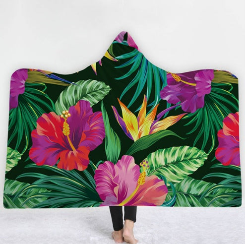 HKM-031571 Hooded Thermal Fleece Blanket for Adults and Kids - Cozy Wearable Blanket with Soft Fluffy Interior for Home and Travel