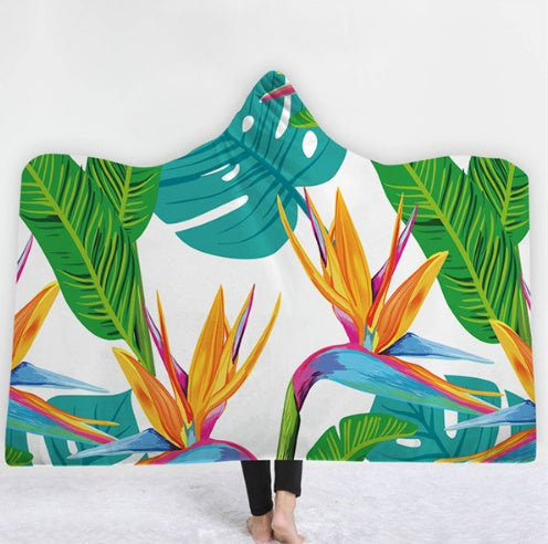 HKM-031571 Hooded Thermal Fleece Blanket for Adults and Kids - Cozy Wearable Blanket with Soft Fluffy Interior for Home and Travel