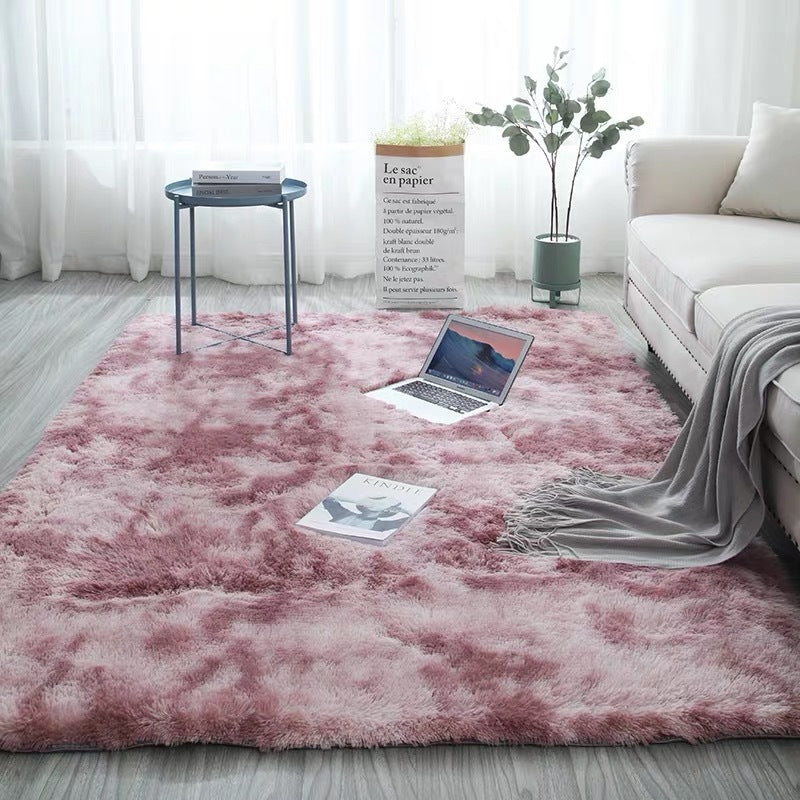 HKM-031635 Tie-Dye Gradient Color Printed Rectangle Silk Wool Carpet - 100% Polyester Fiber, Hand Washable